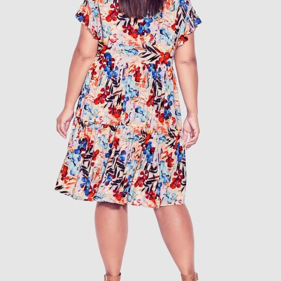 Avenue Womens Dress Size 22/24 Multicolor Feminine Floral V-Neck Short Sleeve - Picture 2 of 12